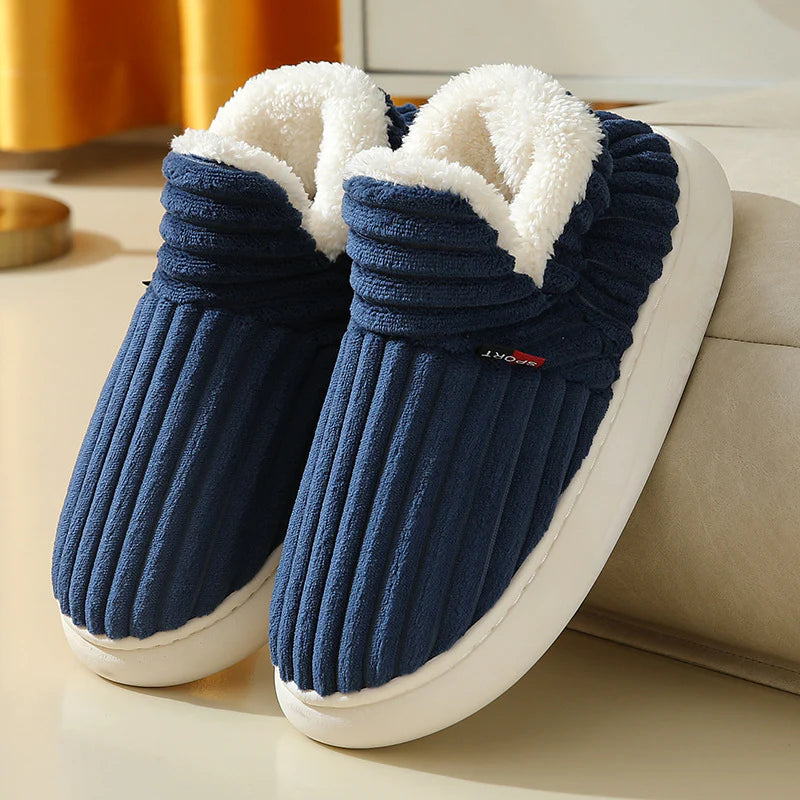 Cross-Border New Style Cotton Shoes with Heel for Women, Indoor Winter Velvet Thick-Soled Warm-Soled Foreign Trade Cotton Shoes for Men, Home Shoes with Heel